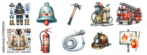 Watercolor cute firefighter cartoon on white background.Isolated image.