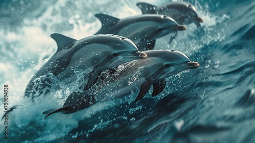 Group of Dolphins Swimming in the Ocean