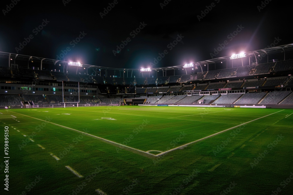 Nighttime Football Stadium Lights Illuminating the Green Pitch