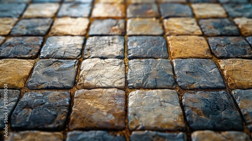 Close-up of symmetrical square tiles creating a textured surface