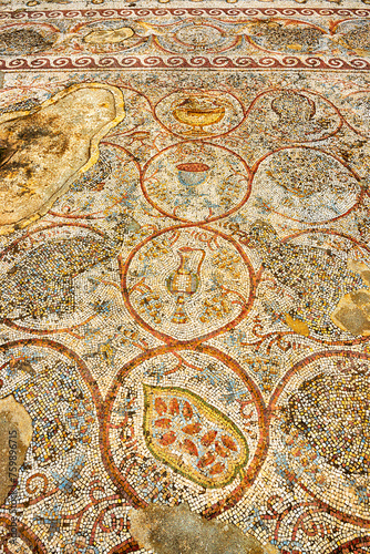 Large panoramic view of Mosaic floor of a Byzantine church.