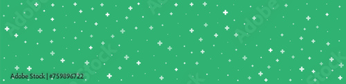 White plus symbols of different sizes and opacity on green background. Abstract pattern of medical cross or mathematical plus pictogram. Vector illustration on cyan background with stars