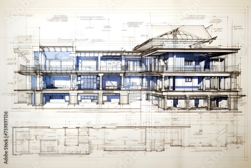 Comprehensive, Meticulously-detailed Construction Blueprint with Cross-sectional Views & Dimension Specifics