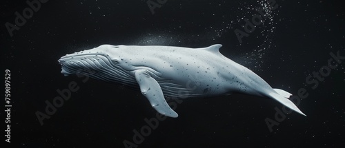 3D white whale swimming in a black sky