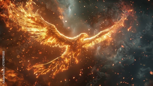A 3D phoenix rising from the ashes.