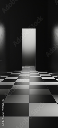 A 3D-rendered backdrop with a minimalist black and white design  offering a clean and classic space for ads