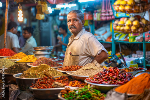 Indian man selling spices in Kolkata. 