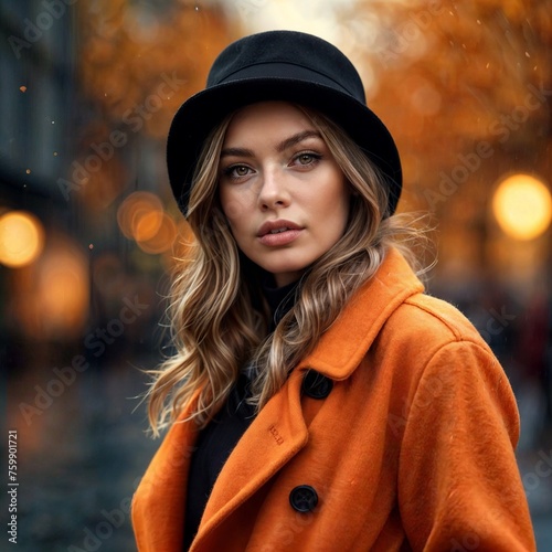 Beautiful young girl in a hat. Elegant lady on a walk. © Владимир Коврижник