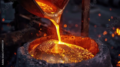 Glow of molten metal pouring precision