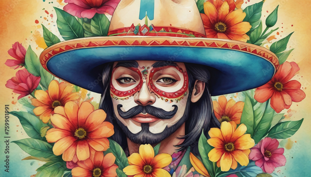 Illustration Of Cinco De Mayo With Hat And Flowers