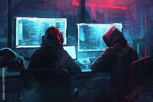 An underground hacker forum trading in zero-day exploits, shadowy figures exchanging information in a digital black market photo