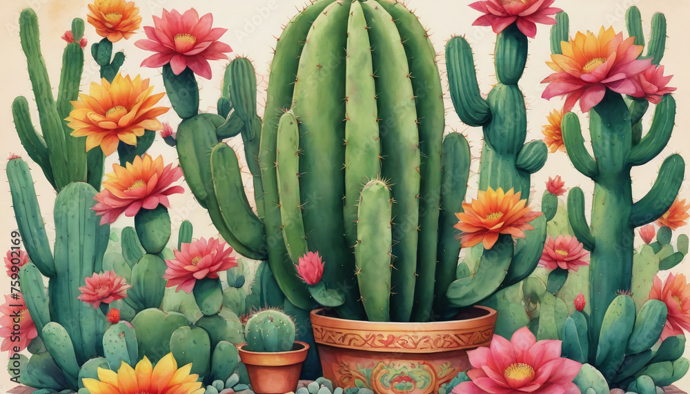 Illustration Of Cinco De Mayo With Cactus, Flowers