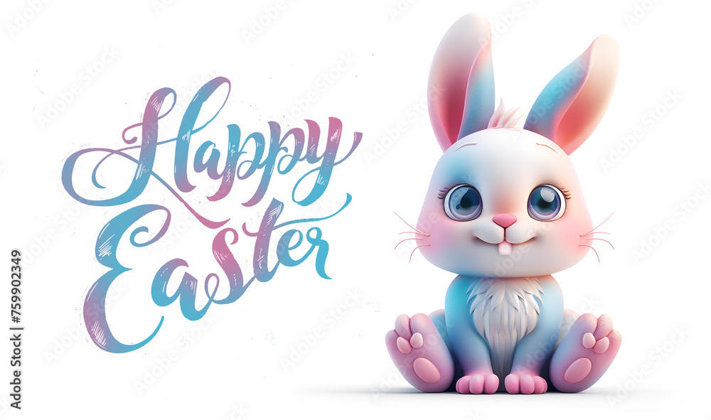 Funny easter bunny with wishes of Happy Easter. Easter holiday concept. Festive decorative design. Сard, invitation, banner, poster, flyer. 