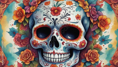 Illustration Of Day Of The Dead Skull For Cinco De Mayo © Pixel Matrix