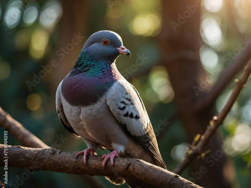 Pigeon perched on a tree branch, looking around. © Mulyadi Lim