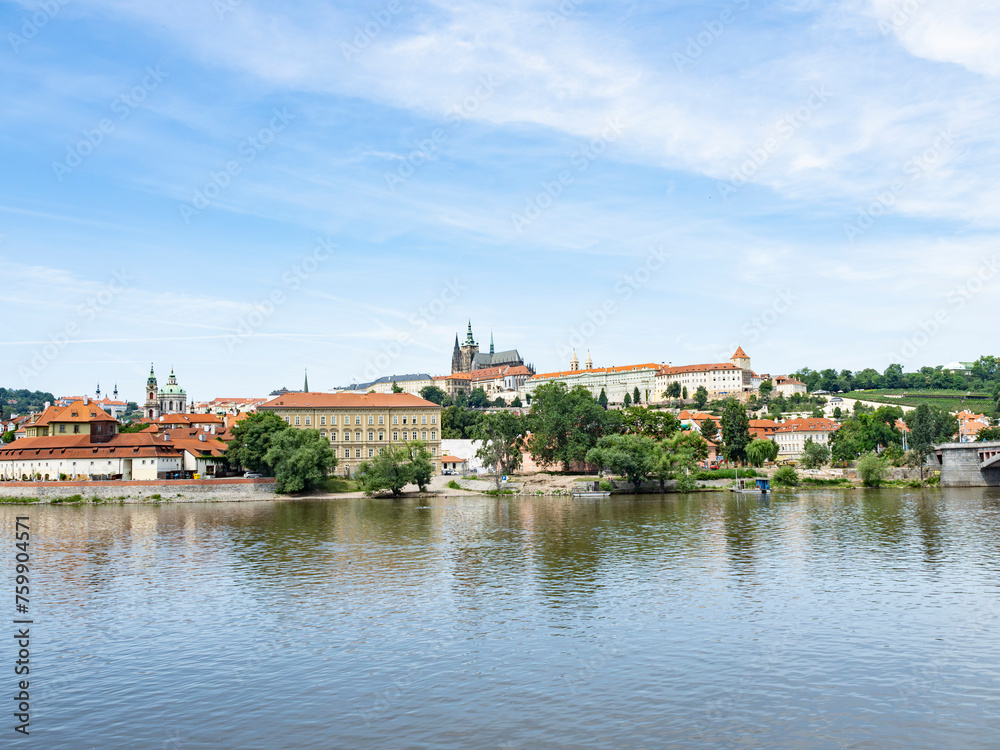 View from the Old Town district of Prague towards Malá Strana district and Hradčany Castle district.