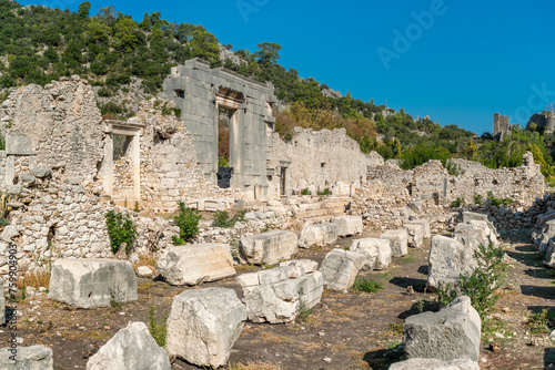 Picturesque ruins of the ancient city of Olympos, in Turkey. Ruins of the ancient city of Olympos near the village of Cirali in Turkey.