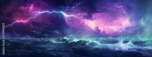 Dramatic Seascape with Intense Lightning and Dark Clouds