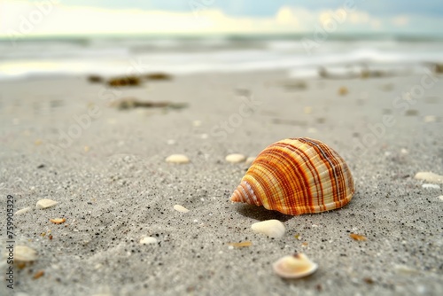 Seashells on the beach, island tourism concept, beach shell screen saver, advertising screen, public service advertisement