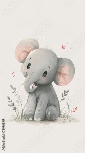 charming nursey illustration of an elephant, designed with organic, flowing shapes, pastel colours, photo