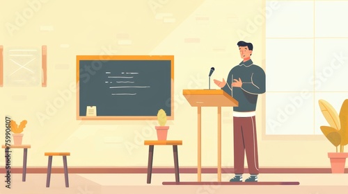 Illustration of a teacher teaching in class