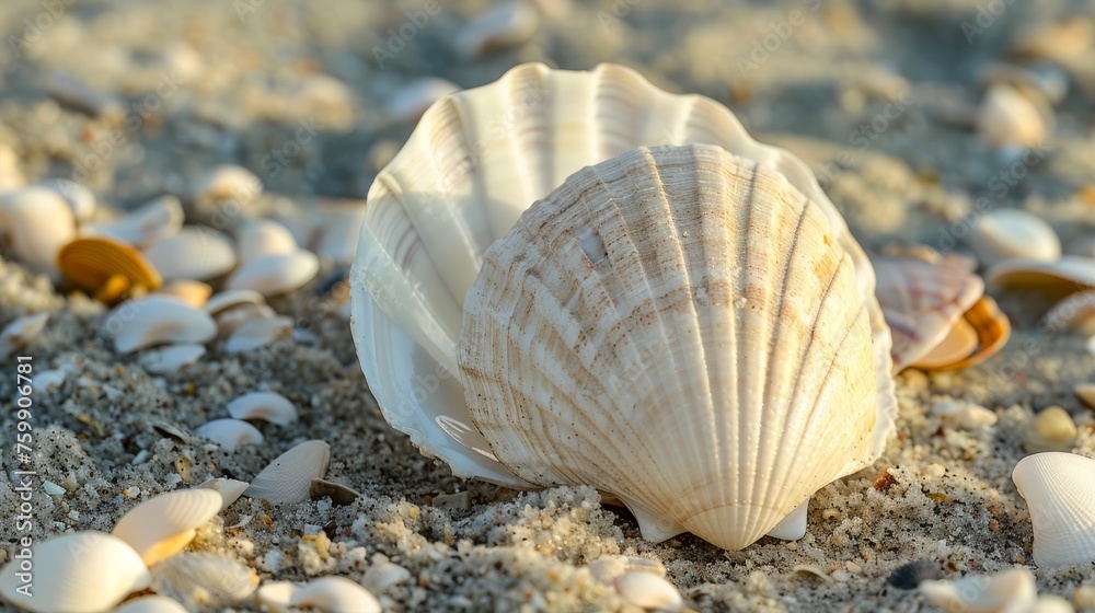 Seashells on the beach, island tourism concept, beach shell screen saver, advertising screen, public service advertisement Seashells on the beach, island tourism concept, beach shell screen saver, advertising screen, public service advertisement