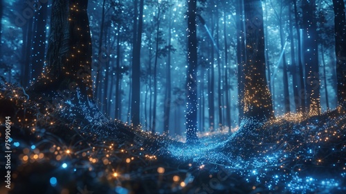 A mystical pathway winds through an enchanted forest  illuminated by the soft glow of bioluminescent lights  creating a sense of wonder in the twilight woods.