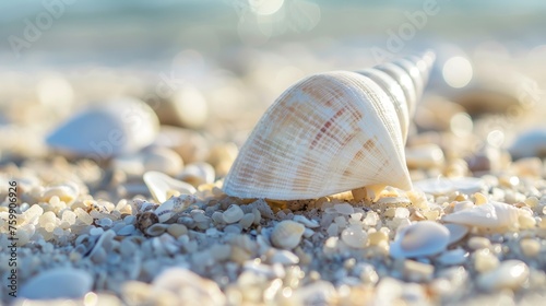 Seashells on the beach, island tourism concept, beach shell screen saver, advertising screen, public service advertisement