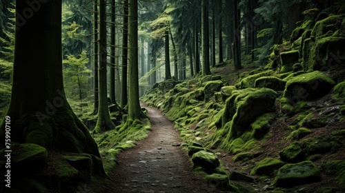 an image of a secluded path meandering through the dense greenery of the Black Forest