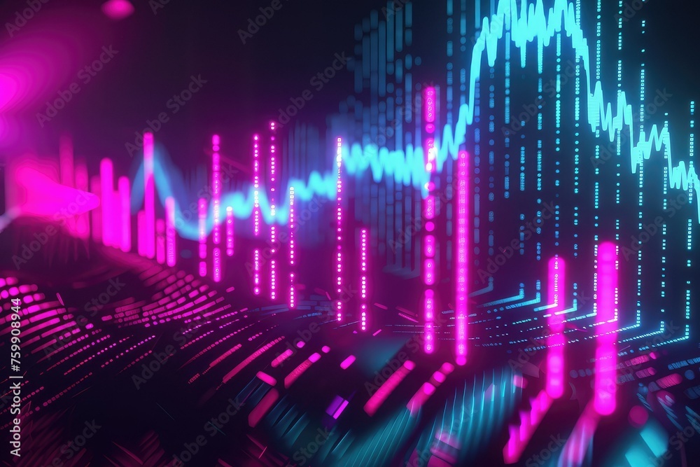Digital equalizer sound wave illustration. Music neon background. Illuminated digital wave of glowing particles. Digital equalizer sound wave illustration. Music neon background. Illuminated digital wave of glowing particles.