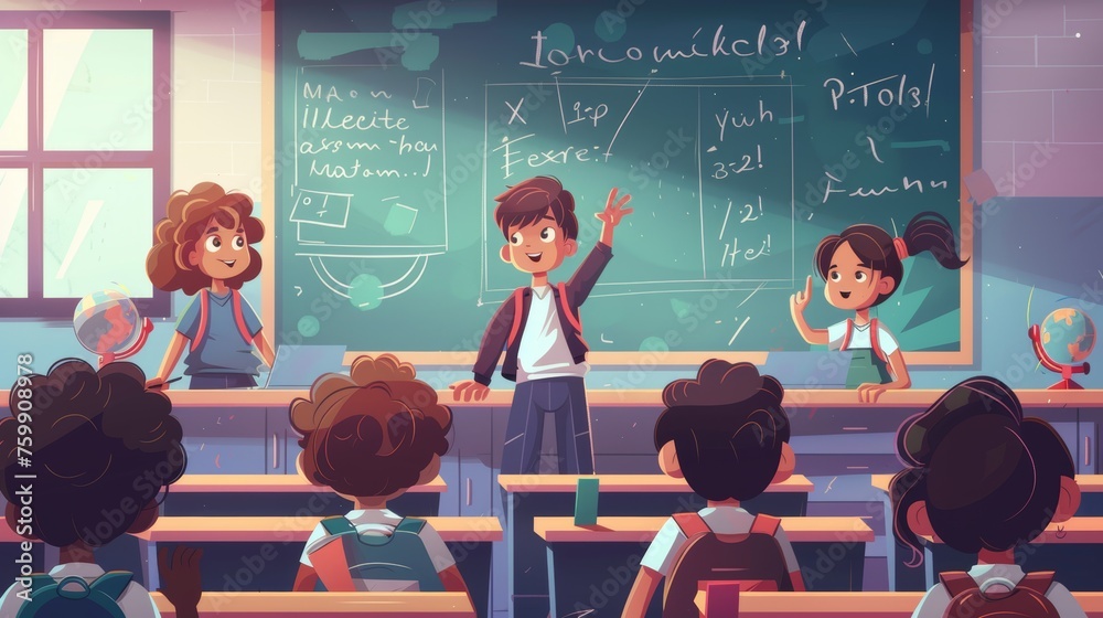 © Suradet Rakha - Blackboard illustration of Back to School message in colorful chalk for classroom decoration