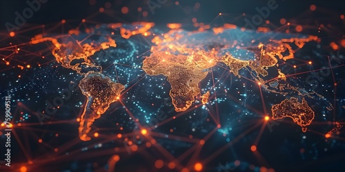The title Connecting Continents and Countries Through Global Network Technology. Concept Global Connectivity, Tech Network, Connecting Continents, Cross-Border Communication, Digital Globalization