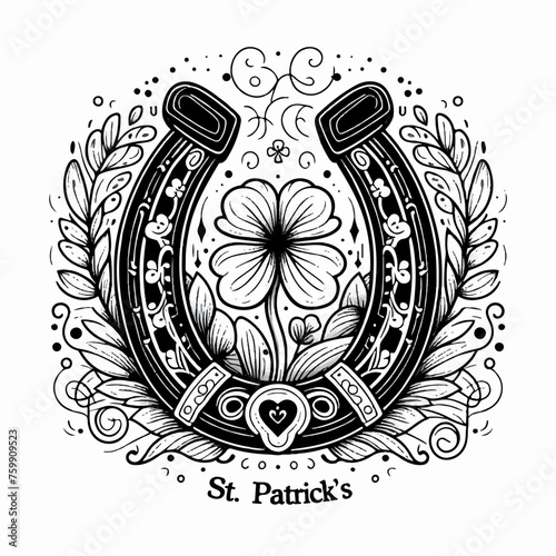 horseshoe with clover coloring page  st patrick's day photo