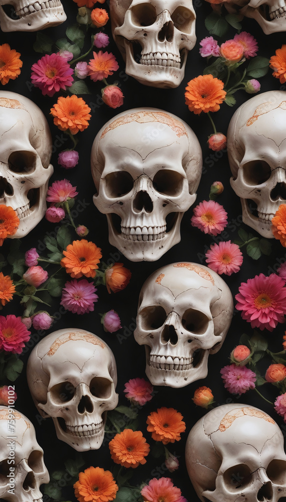 Photo Of Skulls And Flowers Pattern Photo Of Skulls And Flowers Pattern