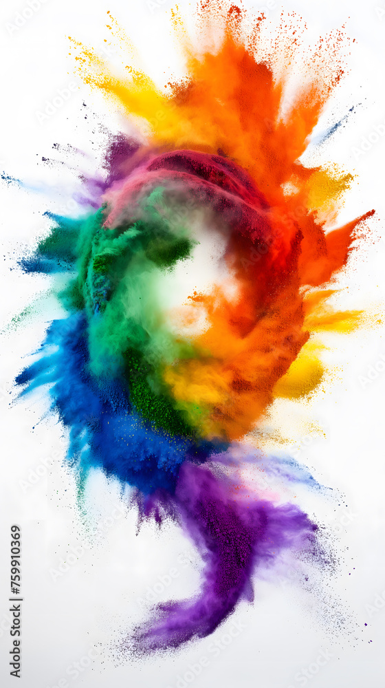 Vibrant Swirling Rainbow of Holi Powder in Dynamic Color Explosion