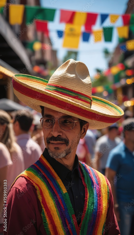 Photo Of Cinco De Mayo Street Fiesta With Hat, Flag