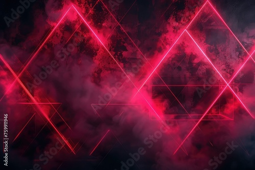 Abstract black red gaming background with modern luxury grid pattern retro vapor synthwave smoke fog, neon red light ray and triangle stripes line. © Suwanlee