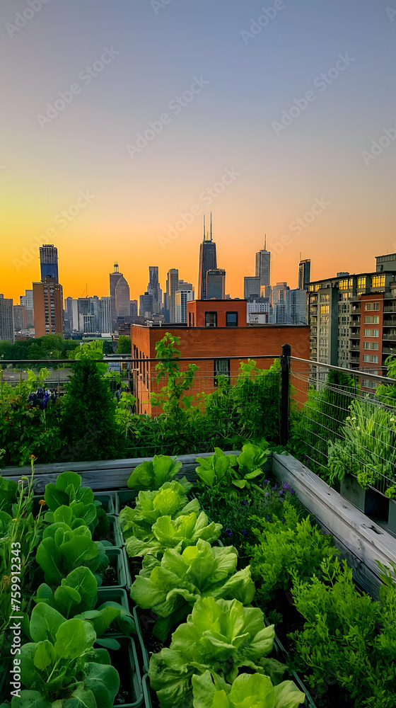 Urban Garden at Sunset: A Sustainable Oasis in the City