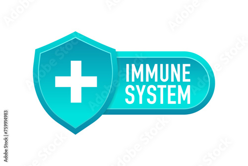 Immune system flat icon. Medical shield. Concept antivirus protection. Medical shield counteracts bacterial attack of human immunity. Vector illustration