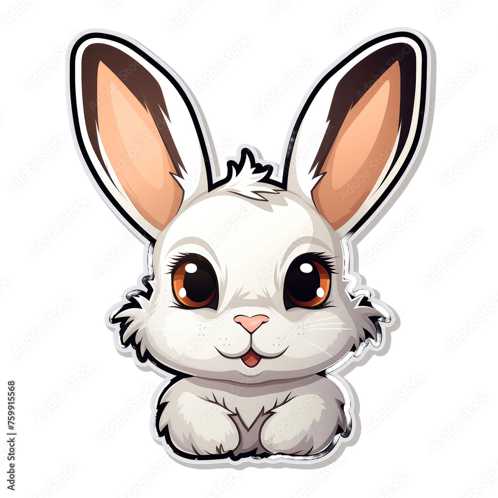 Cute white rabbit on white background. Vector illustration for your design