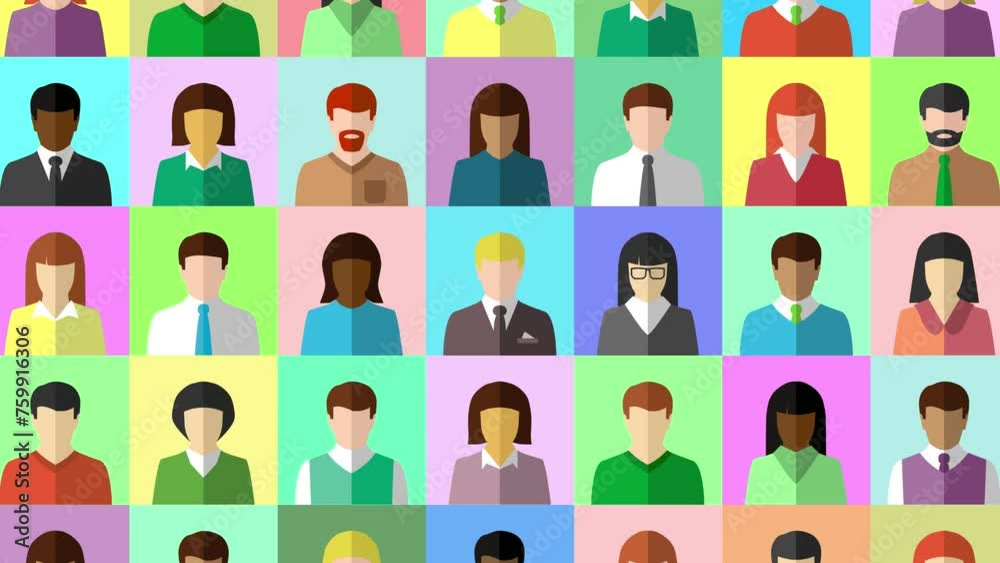 Animation concept with collage of diverse business people and zoom in effect on a businessman in suit Animation concept with collage of diverse business people and zoom in effect on a businessman in suit