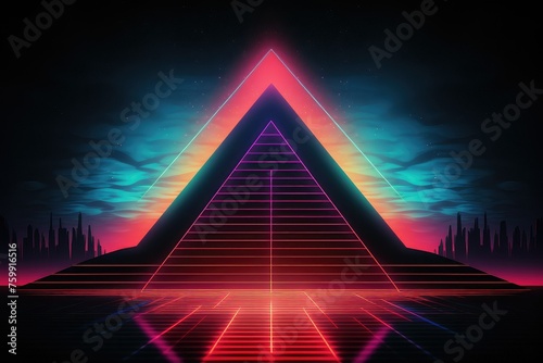 Neon Graphic pyramid 80s style. © Suwanlee