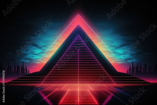 Neon Graphic pyramid 80s style.