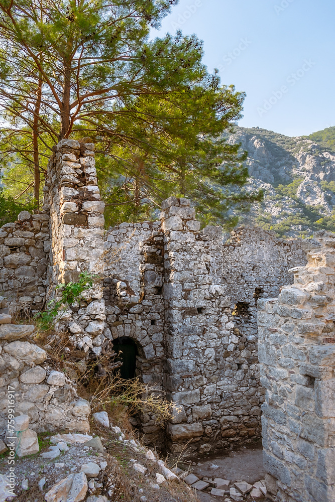 Picturesque ruins of the ancient city of Olympos, in Turkey. Ruins of the ancient city of Olympos near the village of Cirali in Turkey.