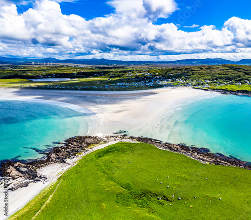 Aerial view of the Inishkeel and the awarded Narin Beach by Portnoo, County Donegal, Ireland © Lukassek