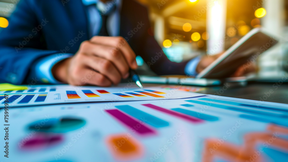 Businessman checking bar charts. Data analysis, finance, investment, and success concept Businessman checking bar charts. Data analysis, finance, investment, and success concept