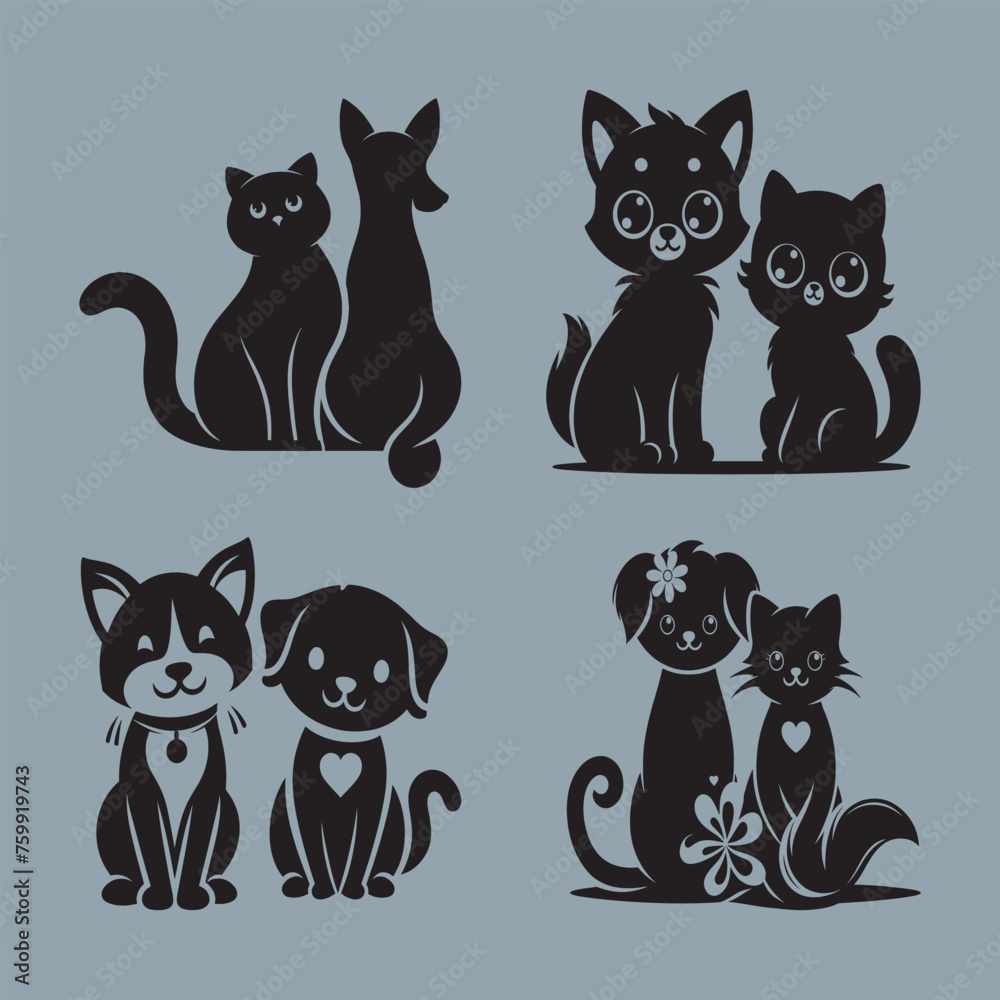 Silhouette Vector design of a Dog and cat