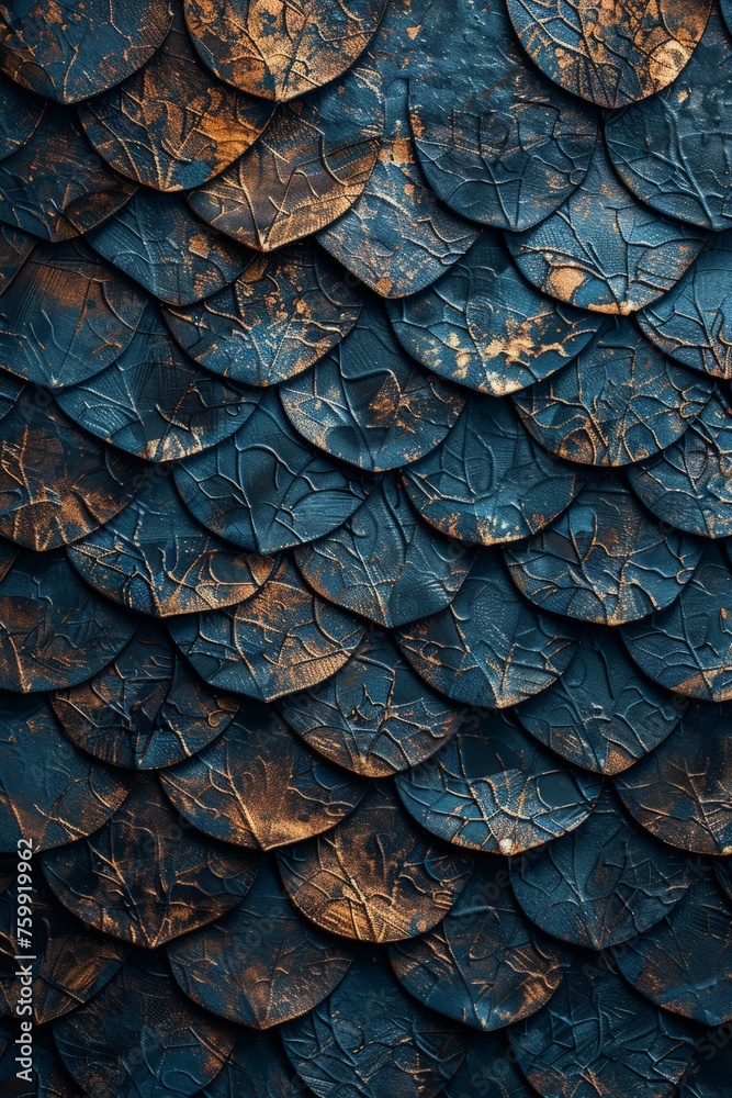 Fototapeta premium A detailed view of the intricate and textured pattern of a dragons skin, showcasing its unique scales and textures.