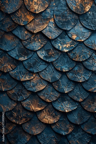 A detailed view of the intricate and textured pattern of a dragons skin, showcasing its unique scales and textures.
