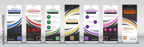 creative line abstract roll up banner design in blue, red, green, yellow, purple, pink and orange colors